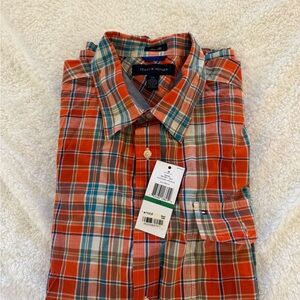 NWT Tommy Hilfiger Men’s Mandarin Orange Short Sleeve Shirt – Large